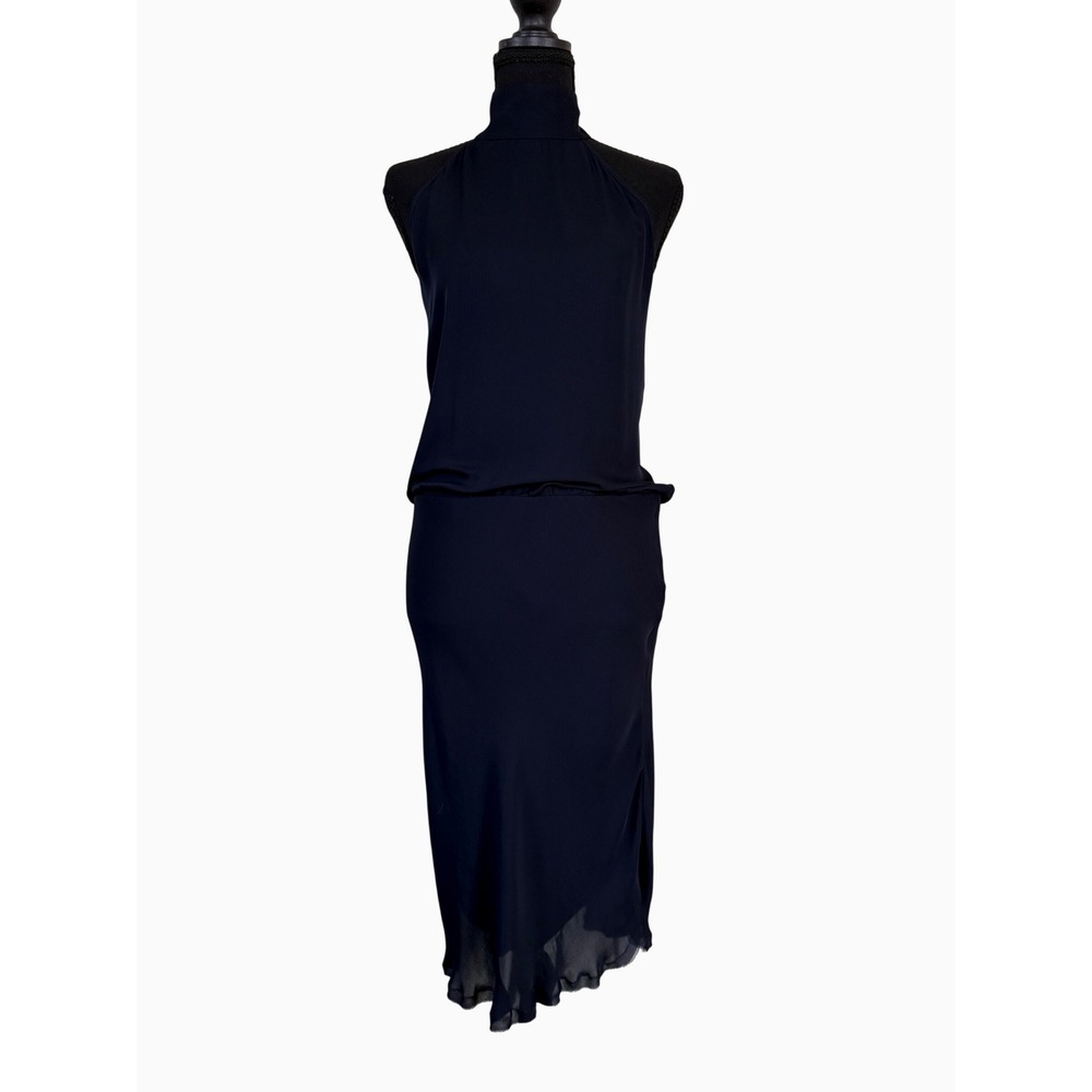 Nili Lotan Womens Blue 100% Silk Halter Neck Blouson Midi Dress Size XS OldMoney